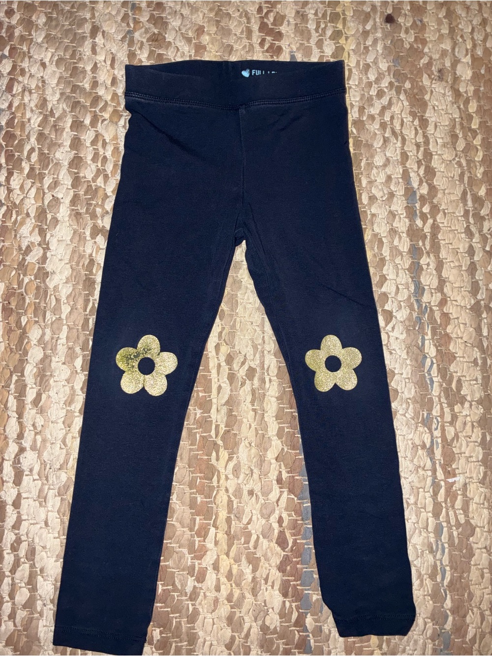 Crewcuts Blue Leggings with Gold Flower Knee Patches
